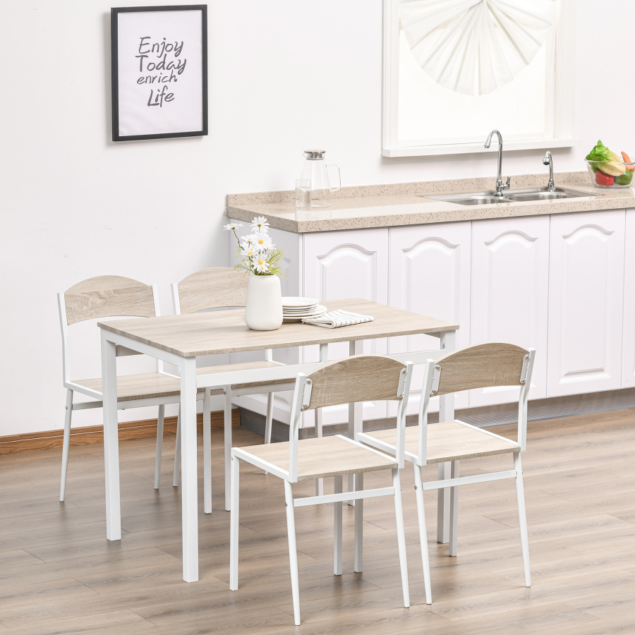 Conjunto de mesa e cadeiras 5 peças em mdf cinzento claro para 4 pessoas