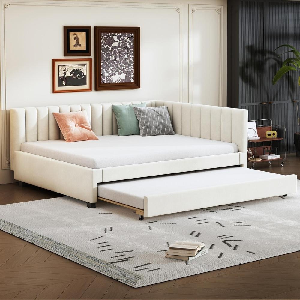 Sofá-cama convertível com cama gavetão, estrado ripas 140x200 cm bege