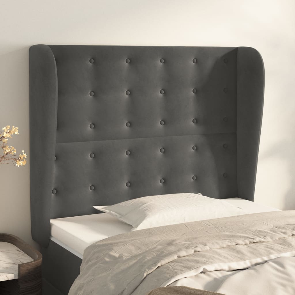 Cabeceira cama c/ abas veludo 93x23x118/128 cm cinzento-escuro ptob6210