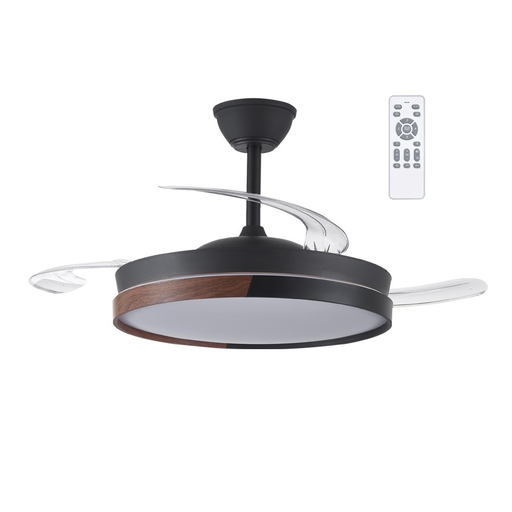 Ventoinha de teto com luz LED retrátil 45w arpino preto 3cct dim ø106cm
