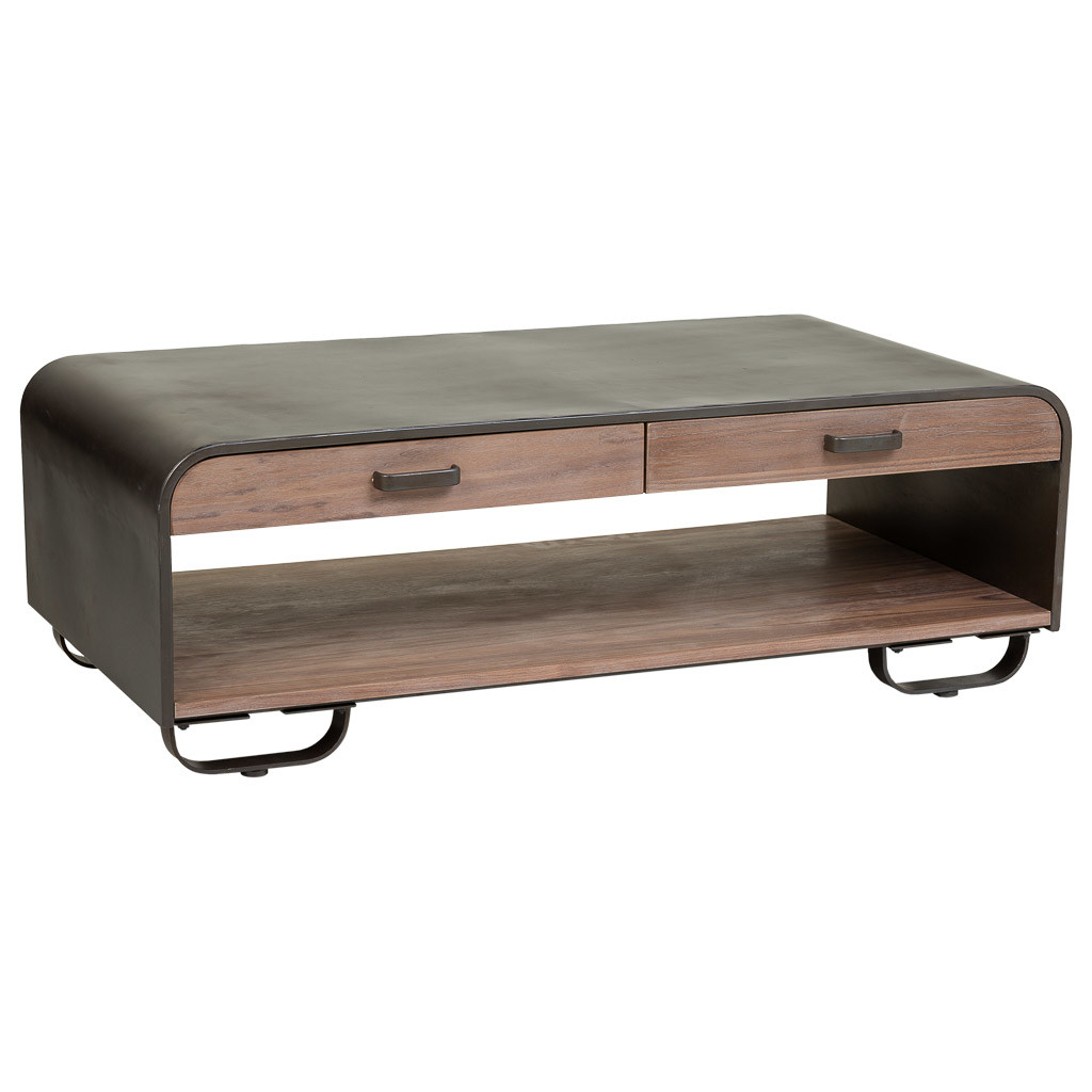 Mesa de centro de madeira e metal preto 120x62x41