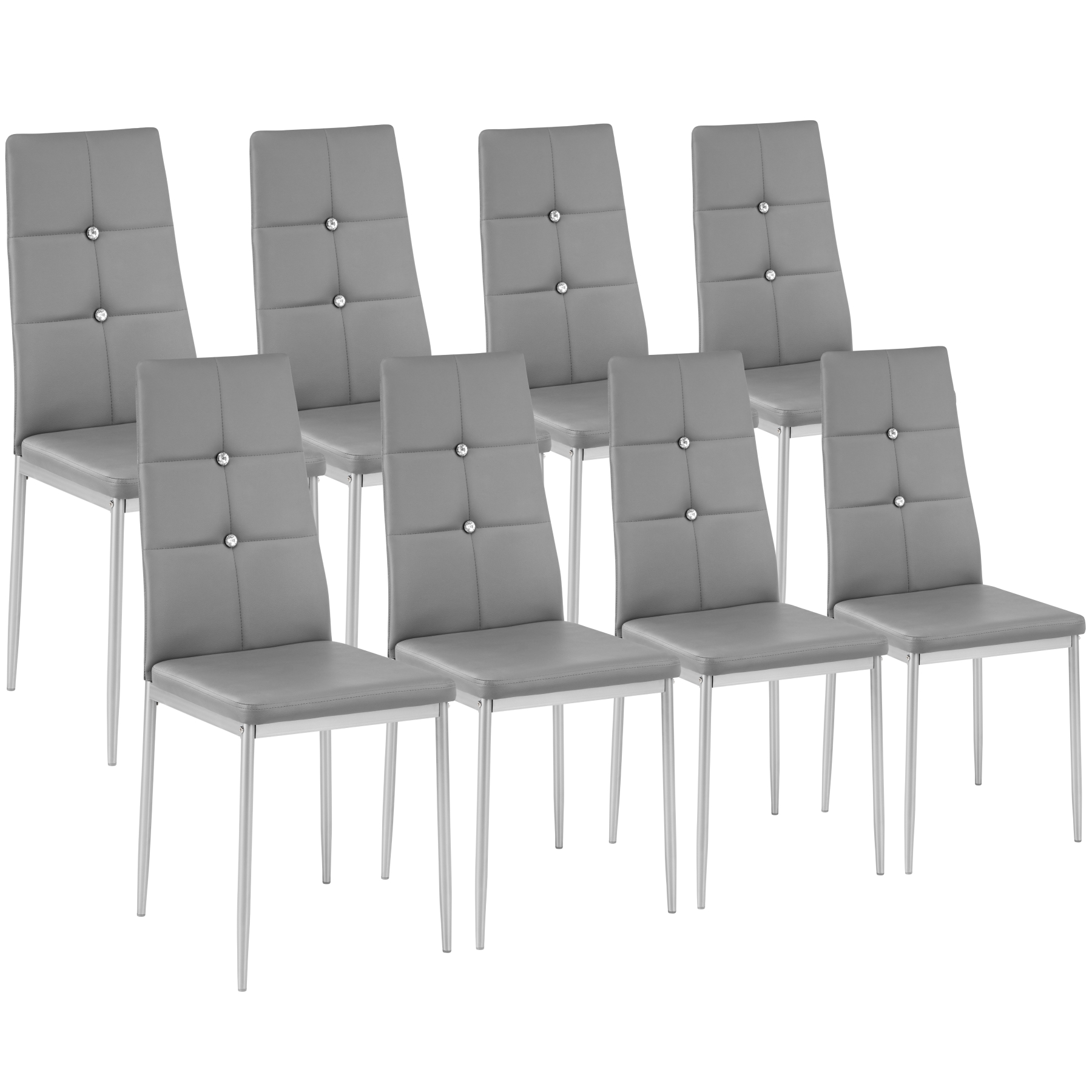 8 cadeiras de sala de jantar sintético com brillantes 40x42x97 cm cinzento