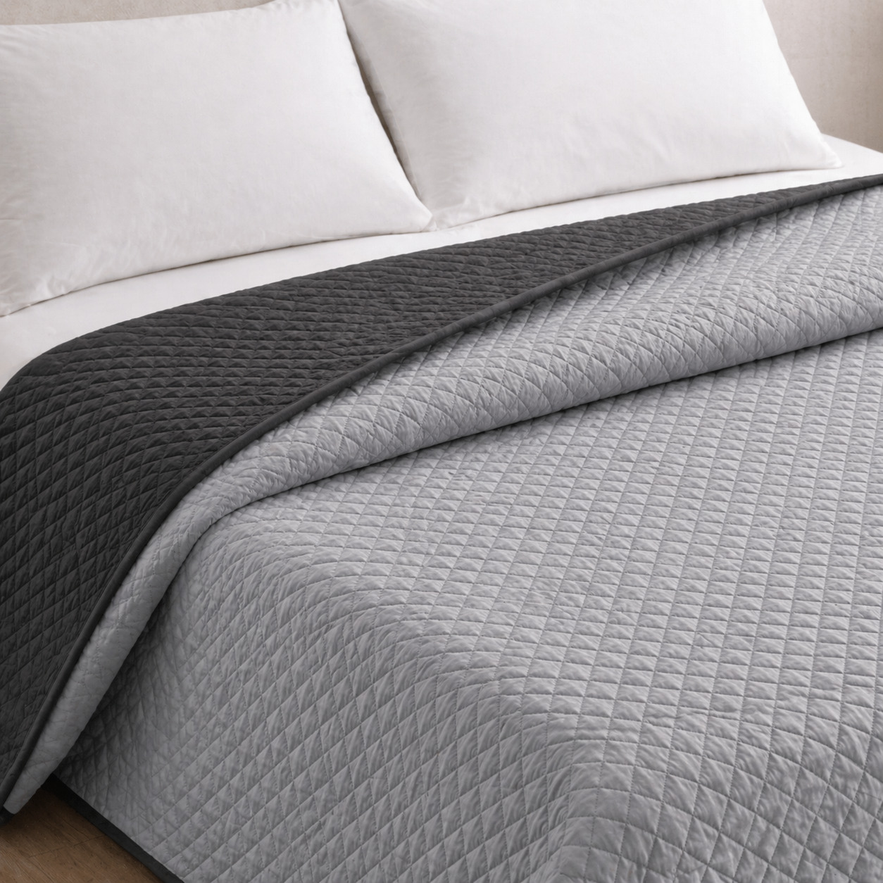 Colcha reversível bicolor cinza/antracite cama 180cm donegal collections