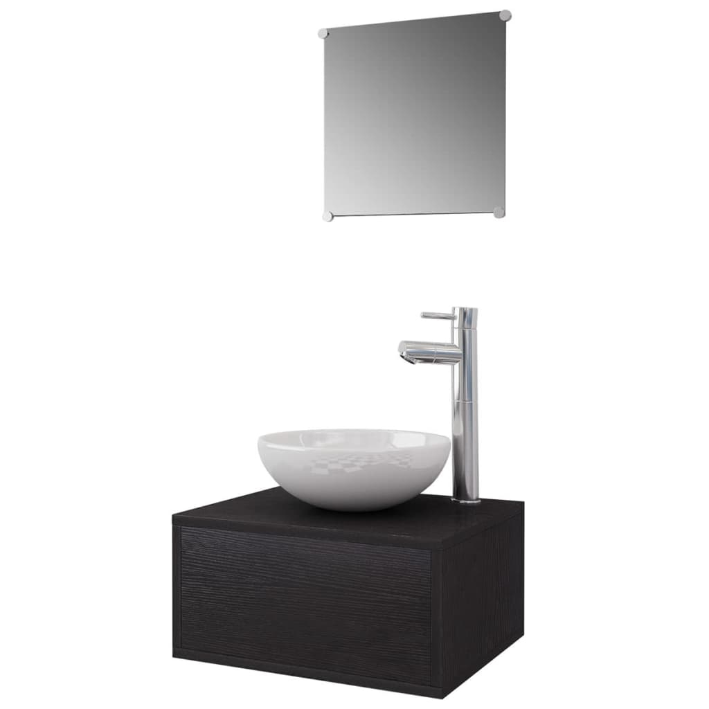 Conjunto móveis casa de banho 4 pcs com bacia e torneira, preto