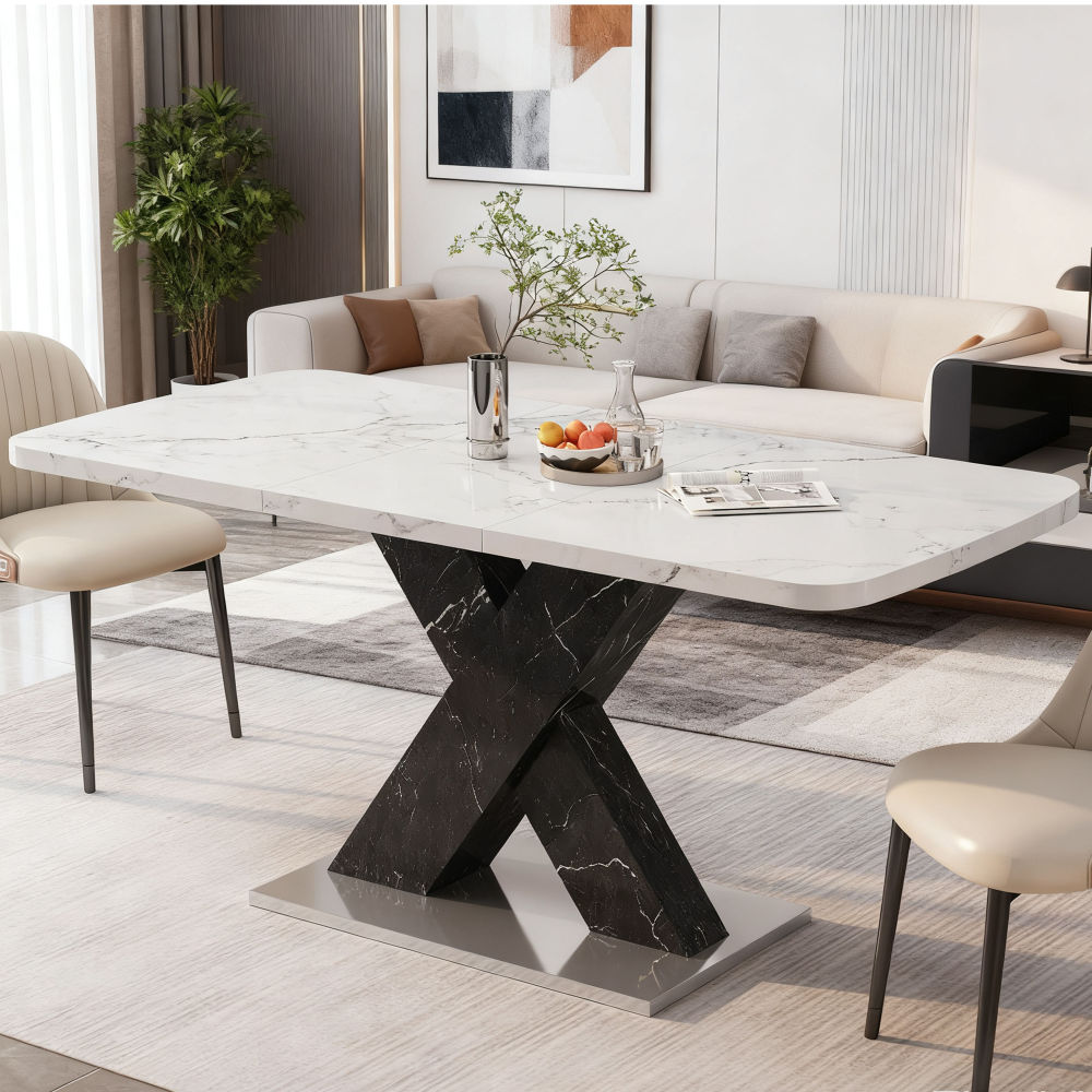 Mesa de jantar retangular extensível branco preto 76,5x120-160x80cm