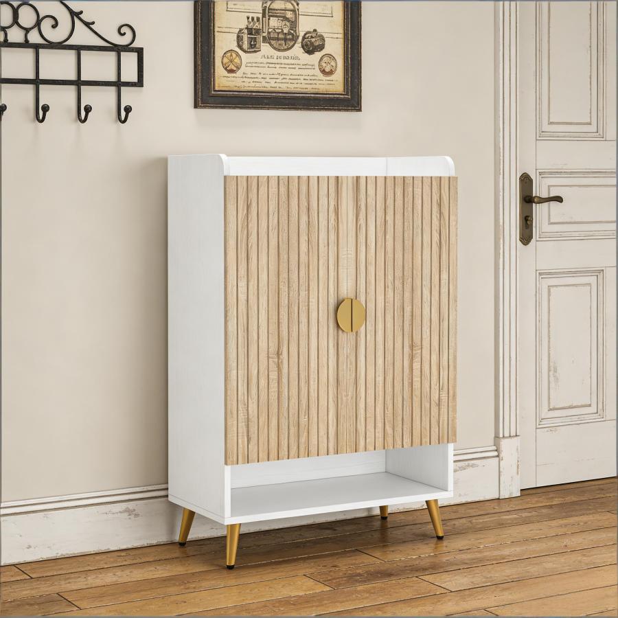 Sapateira com 2 portas e 7 níveis branco madeira e metal