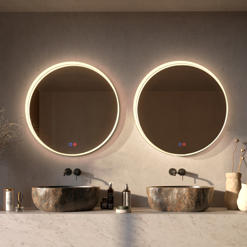 Espelho LED redondo ø60 preto fosco–antembaço–luz fria 6500 k
