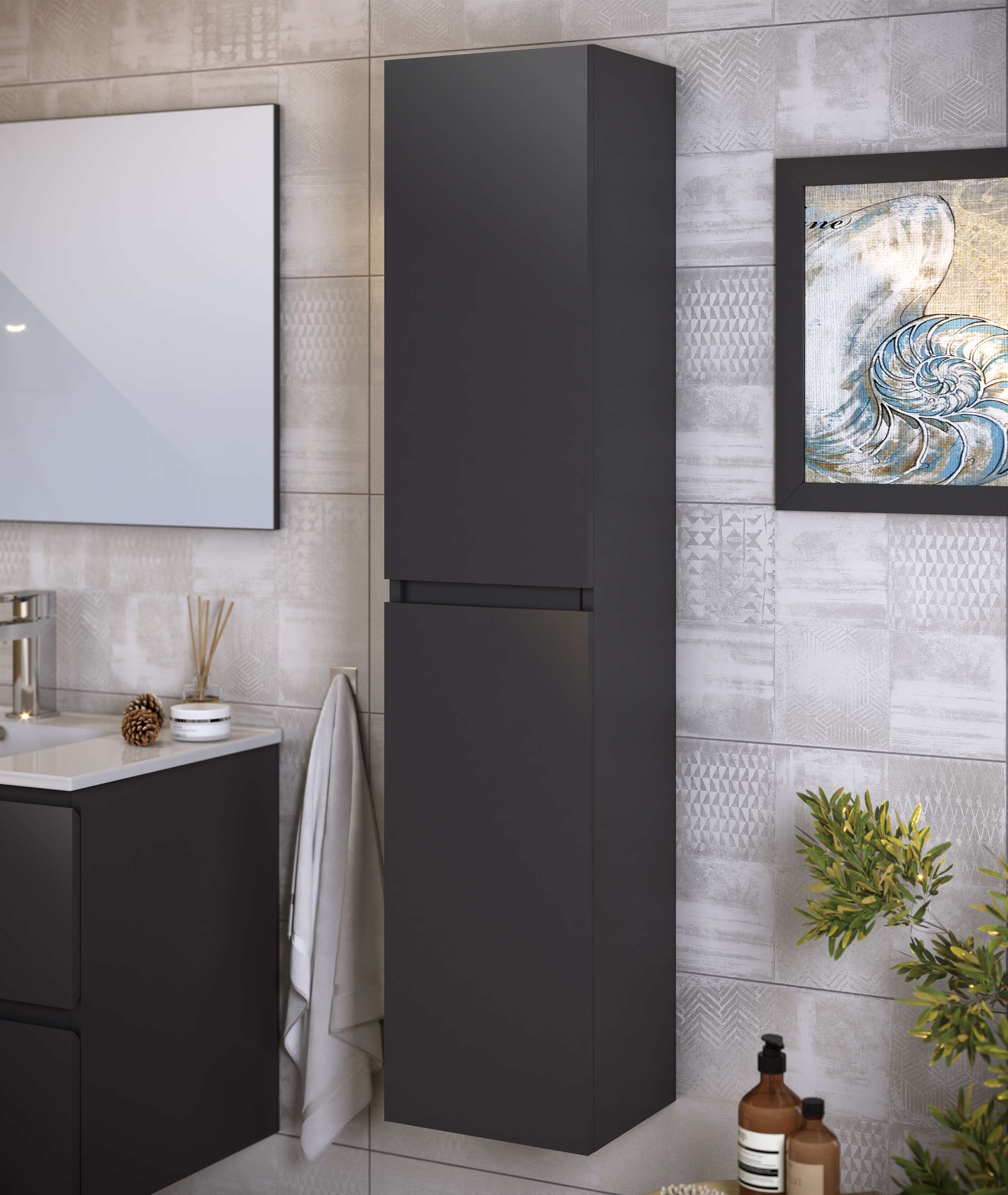 Coluna da casa de banho neli 2 portas 140x30x27 cm cinzento t-bath