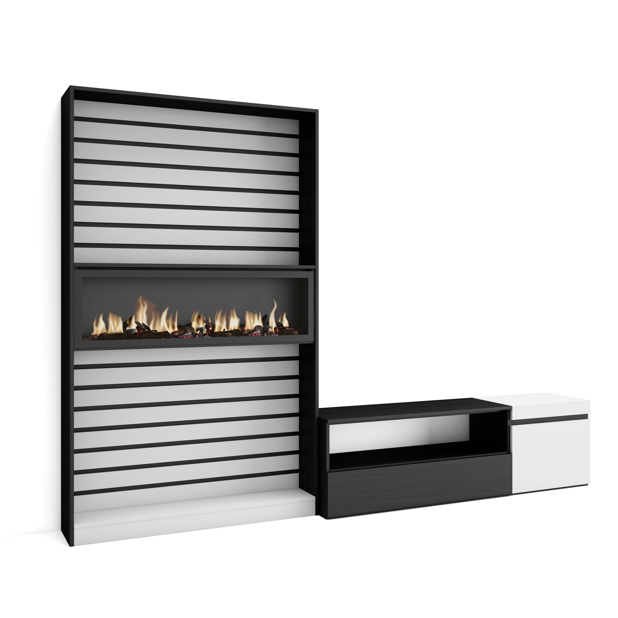 Móveis tv, 260x35x186cm, branco e preto, lareira eléctrica xxl rf2549