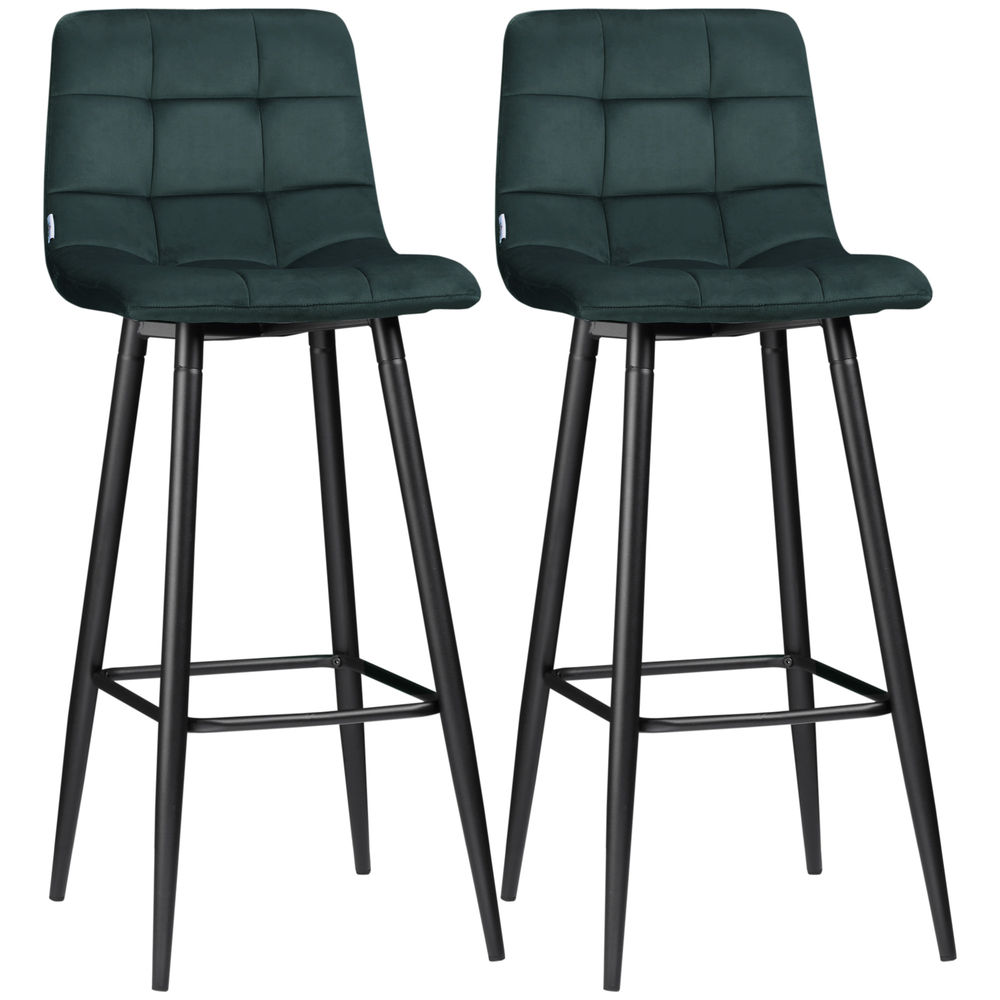 Bancos de bar 42x55x103 cm veludo, aço color verde Homcom, casa - cadeiras