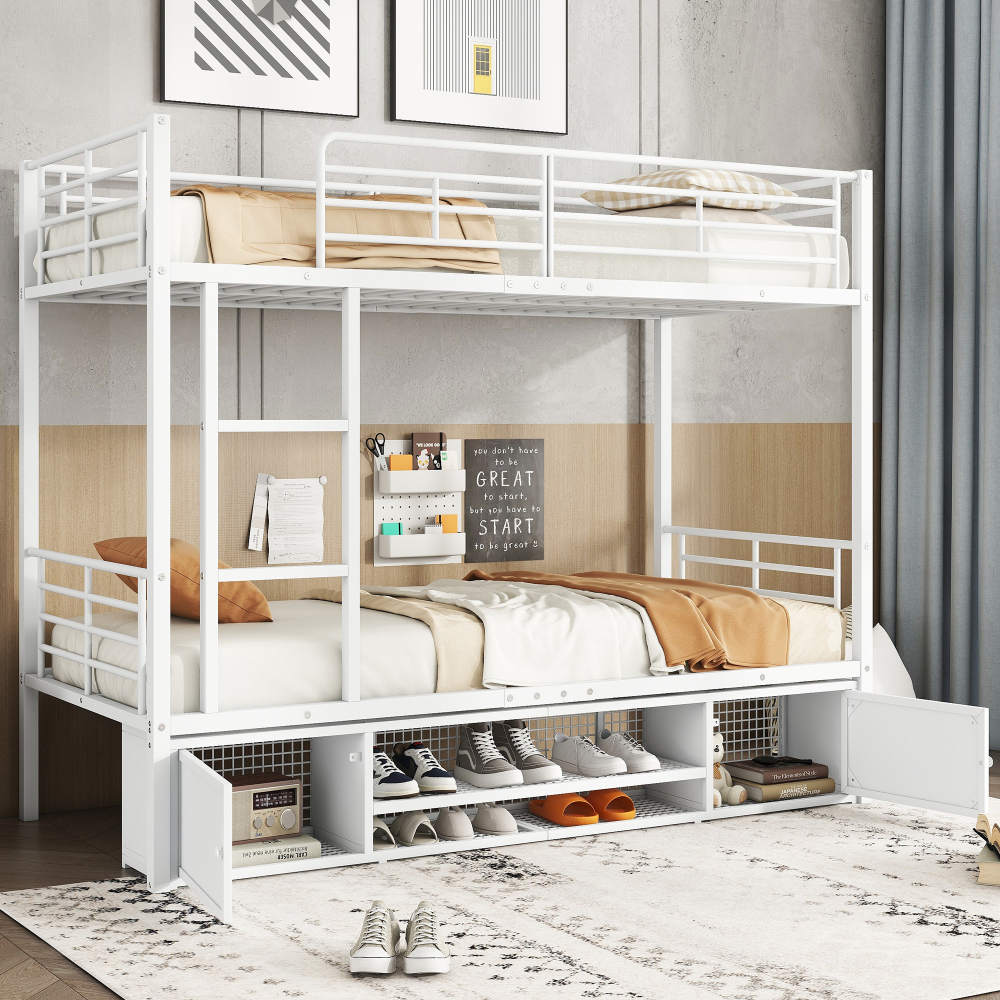 Beliche 90x200cm com sapateira e arrumação metal – branco