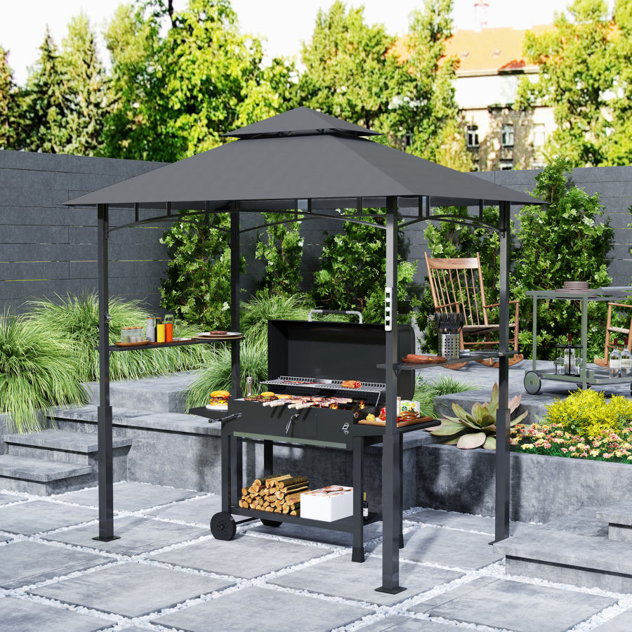 Pérgola para churrasco LED cinza escuro 243x148x248cm metal
