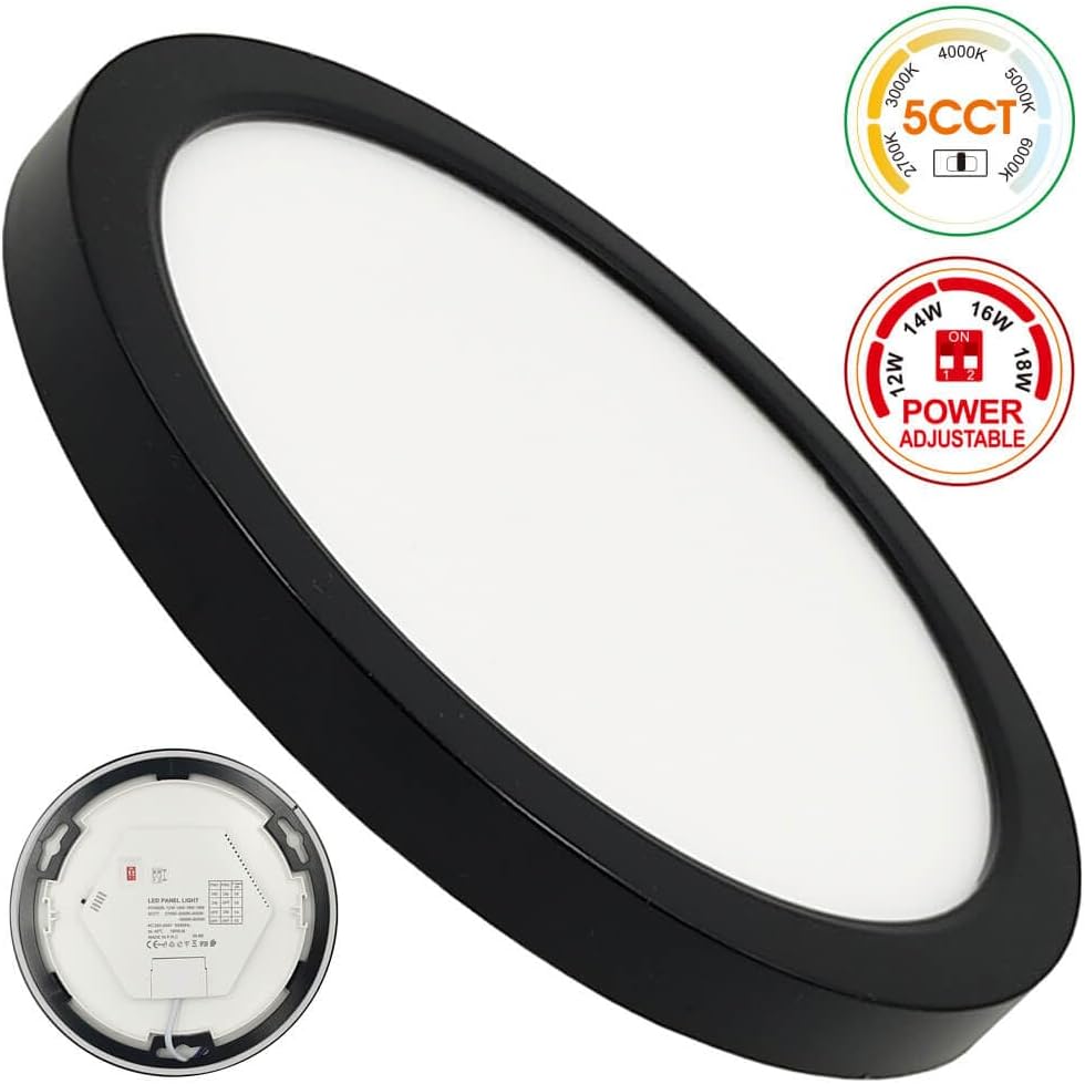 Plafond circular LED preto 230mm, 18w, 2160lm, cct 2700k a 6000k