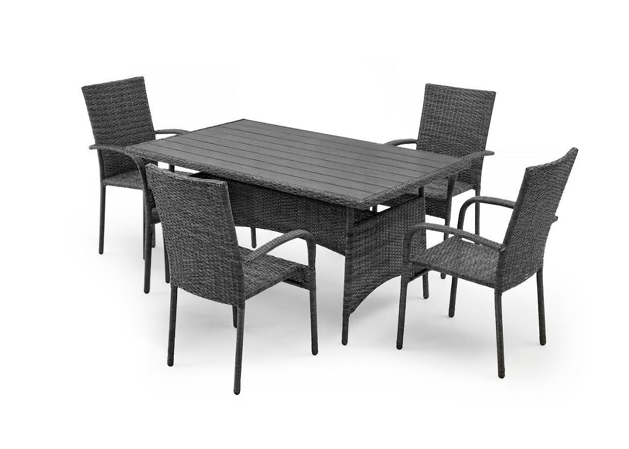 Mesa de jantar + 4 cadeiras em rattan pe. Mobiliário para jardim e pátio,