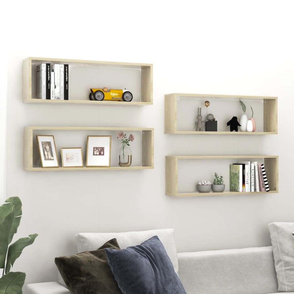 Estantes parede cúbicas 4pcs deriv. Madeira 80x15x26,5cm sonoma