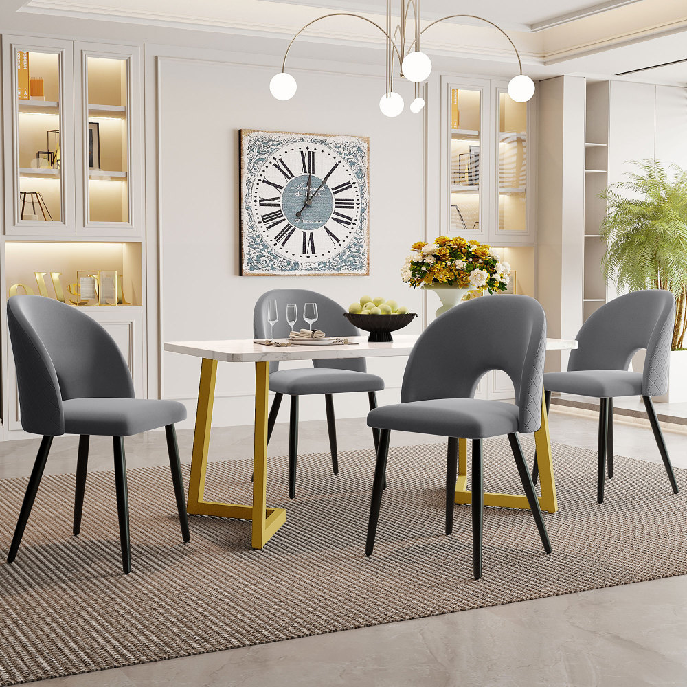 Conjunto mesa de jantar 5 peças veludo cinzento com mesa retangular