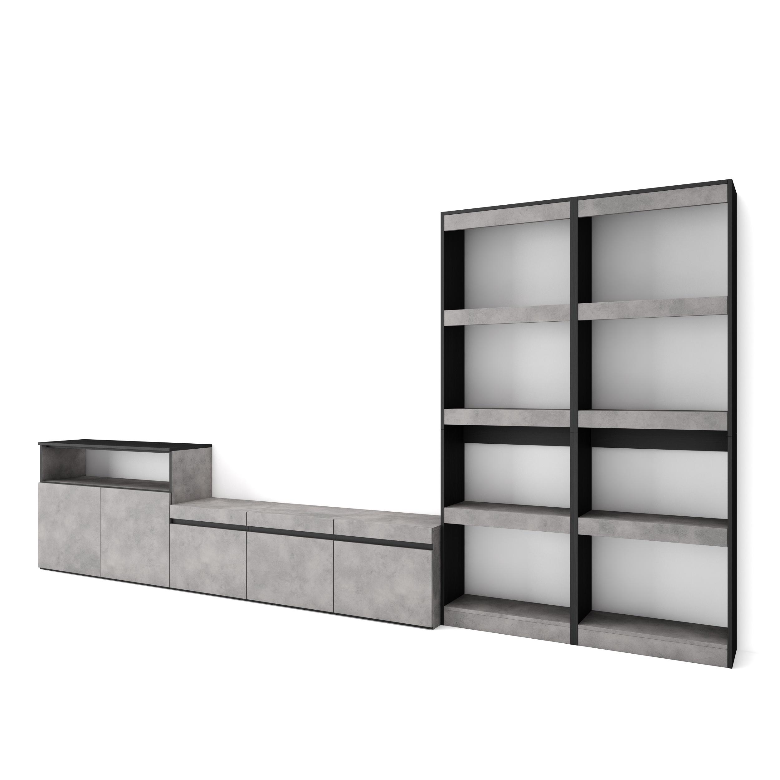 Conjunto de móveis tv, 370x35x186cm, cimento rf3170