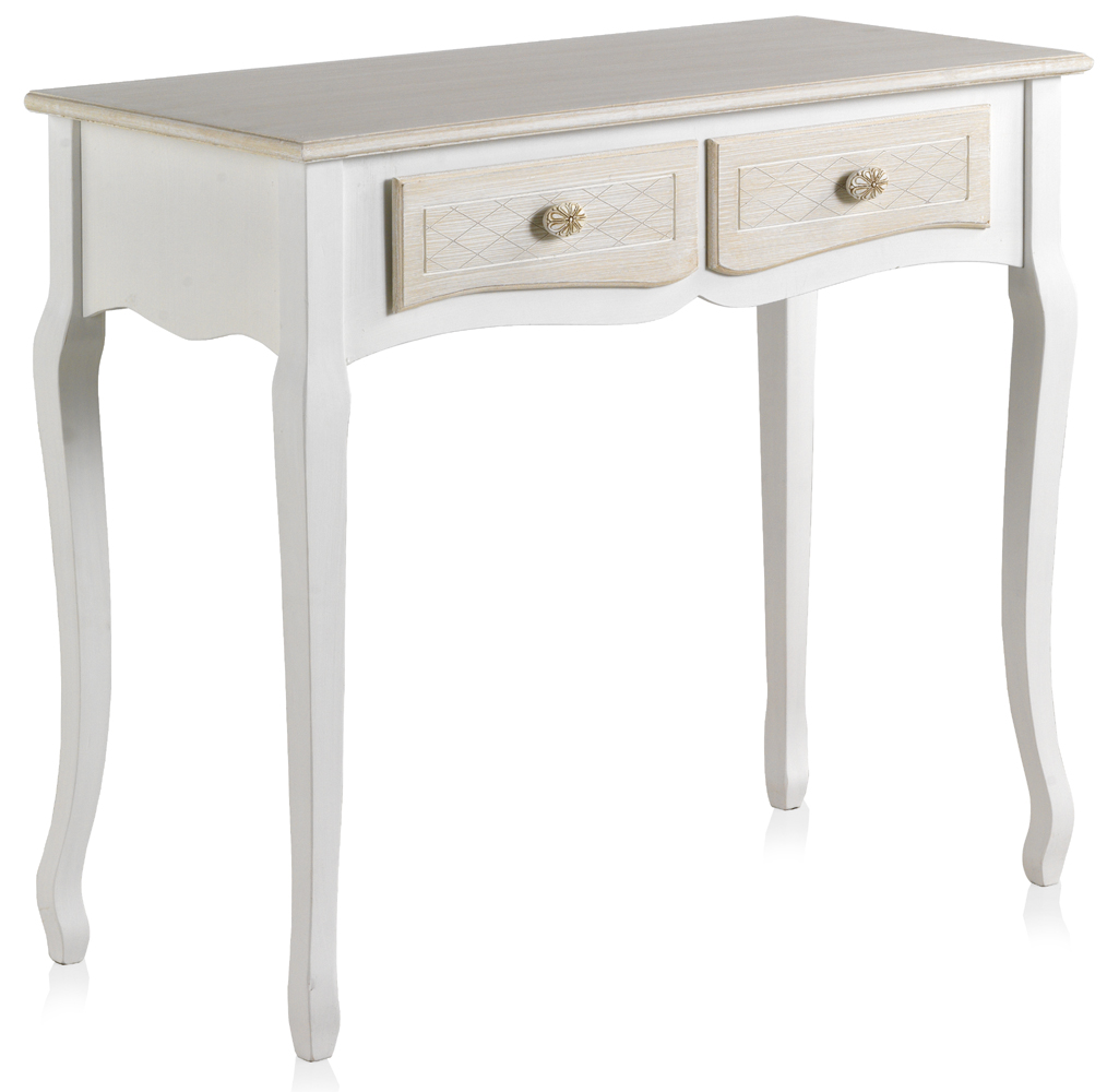 Mesa de consola em madeira branca com 2 gavetas e frente das ga, 80x40x76cm