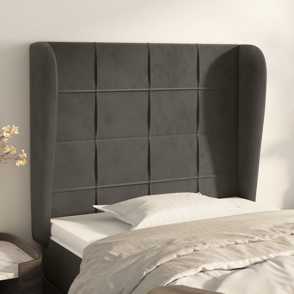 Cabeceira cama c/ abas veludo 103x23x118/128 cm cinzento-escuro ptob6940