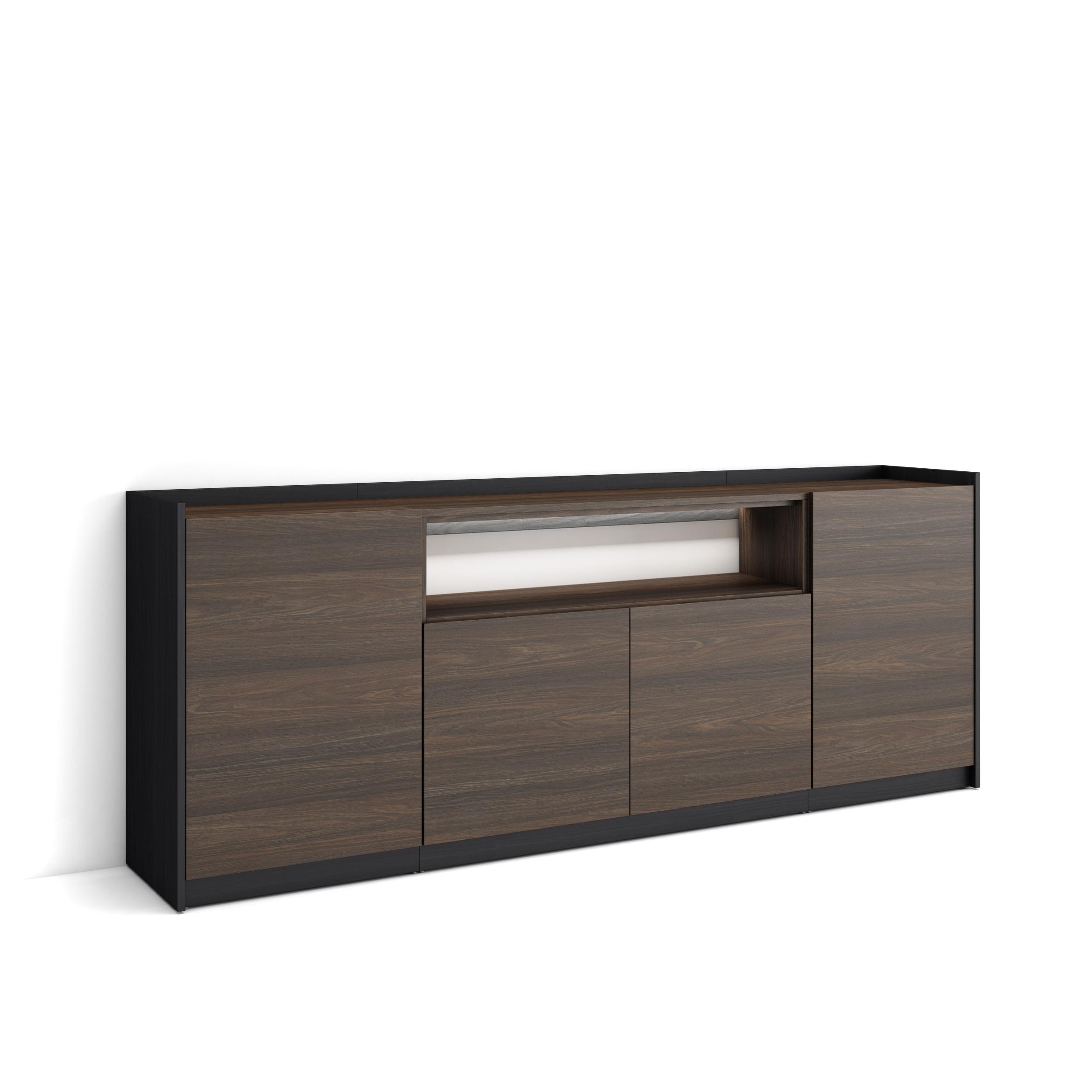 Aparador sala de jantar, 207x37x80cm, carvalho escuro e preto, LED rf4929