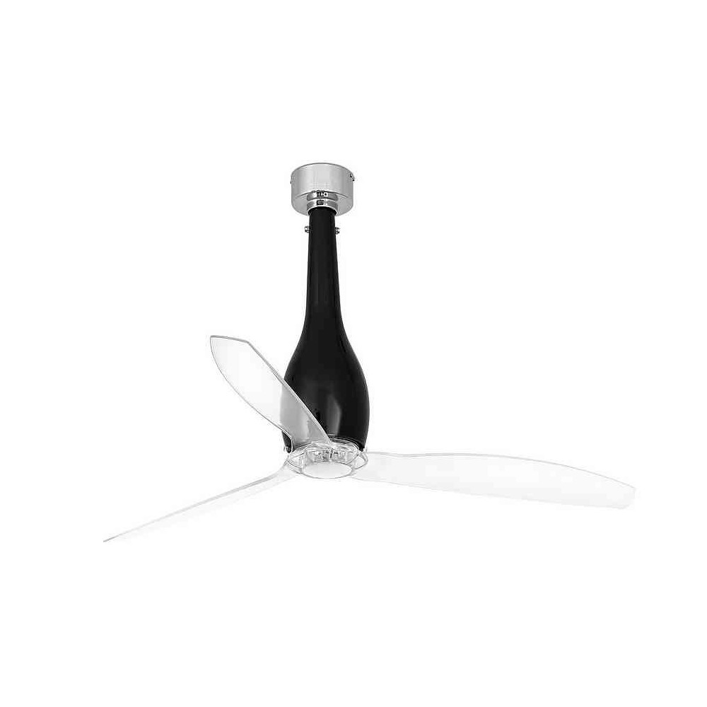 Ventoinha de teto preta brilhante-transparente em aço e vidro dc 6 velocida