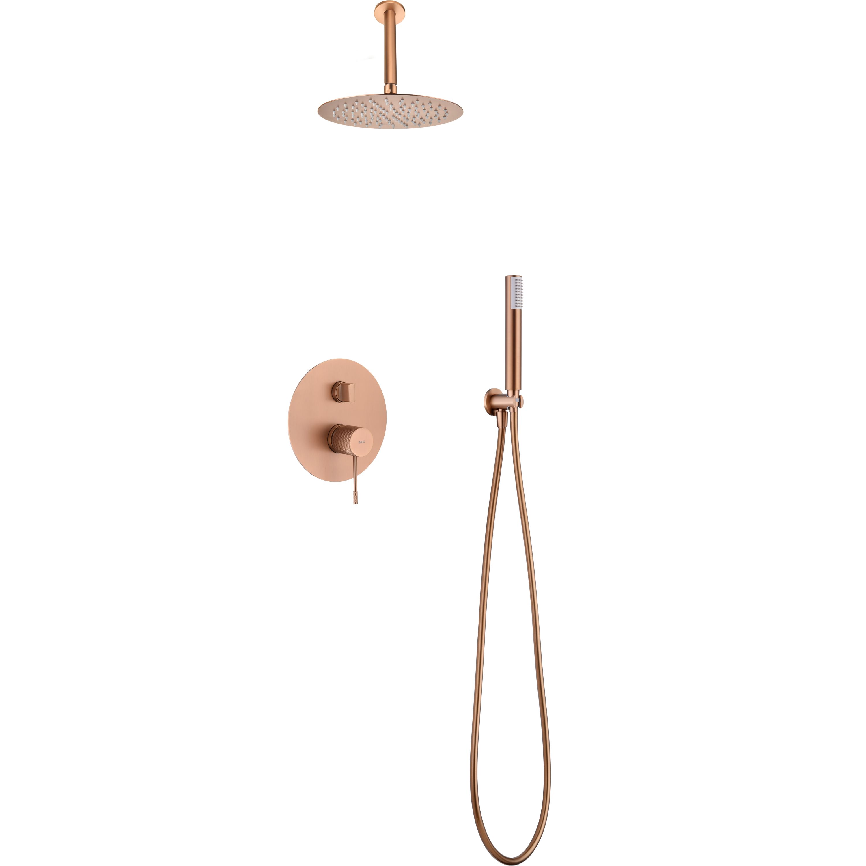 Kit duche termostático de encastre ouro rosa em aço e latão pvd