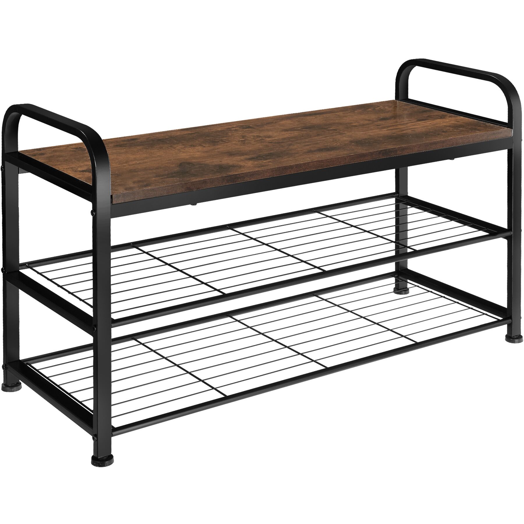 Sapateiro estilo industrial e 2 prateleiras 91x36x55 cm madeira oscura