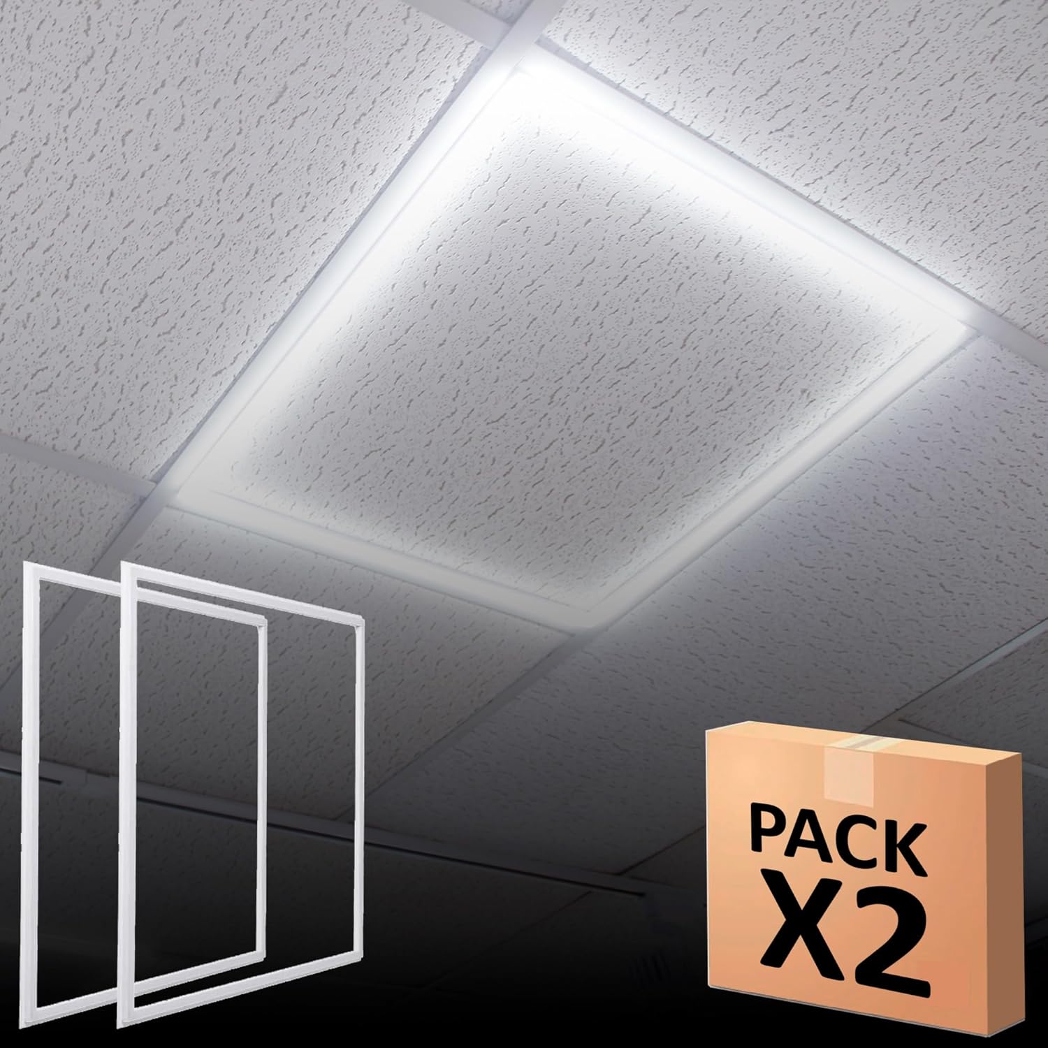 Pack x2 painel LED 60x60 44w 4200lm fit moldura luminosa, cct 3000k-6000k