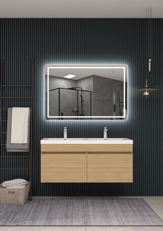 Espelhos com luz LED, luz frontal fria sensor anti-embaciamento 80 x 80 cm
