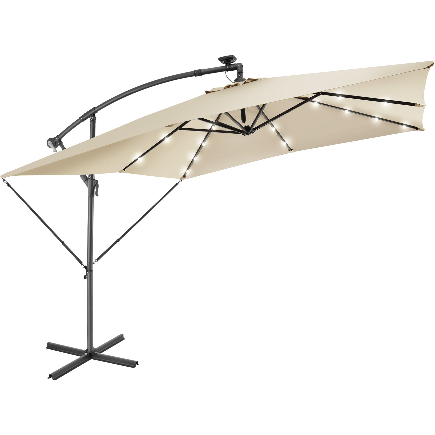 Pala de sol com luces solares LED e manivela 2,5 x 2,5 m, bege