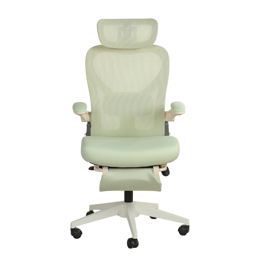 Silla de oficina ergonómica verde con cabezal 3d y lumbar
