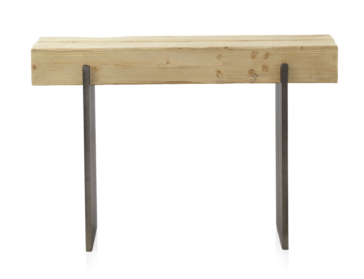 Console folheada a abeto com pés laqueados metálicos, 120x35x81,5cm