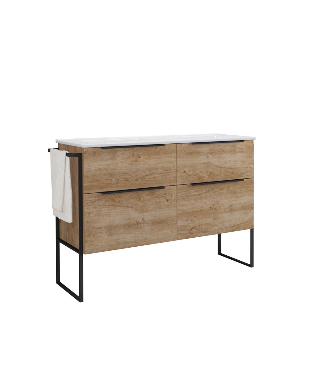 Armário de banho pia lavagem cerâmicacarvalho natural de 120cm(2 bacias)
