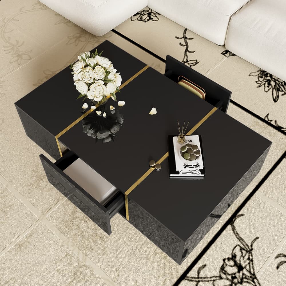 Mesa de centro com 2 gavetas preto 41,5x100x60cm