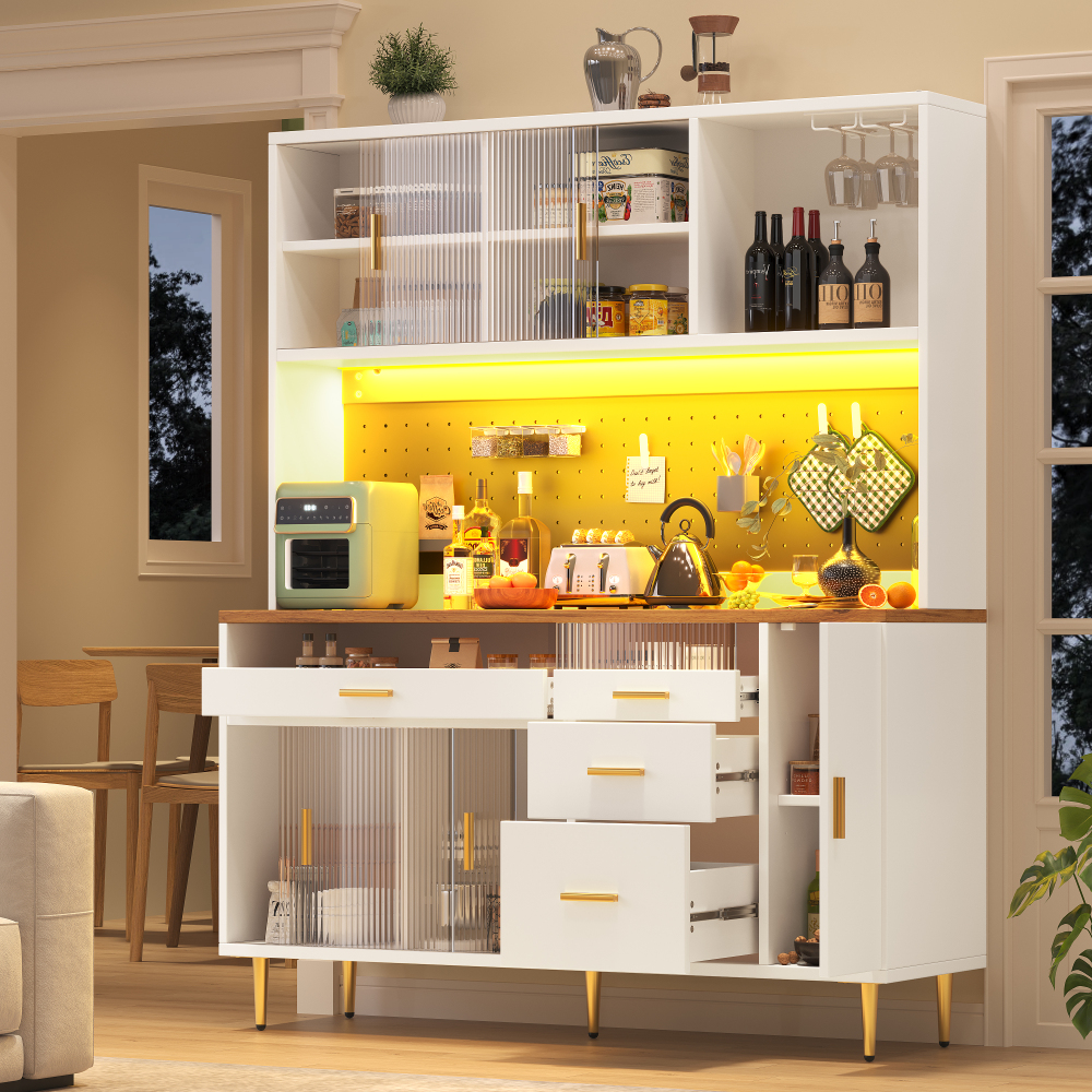 Armário alto LED porta vidro deslizante mdf branco 145x39x171cm