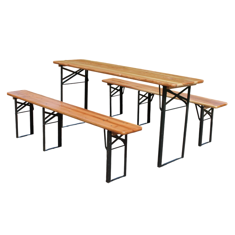 Conjunto de mesa e bancos dobráveis natural 177cm madeira e metal jardim