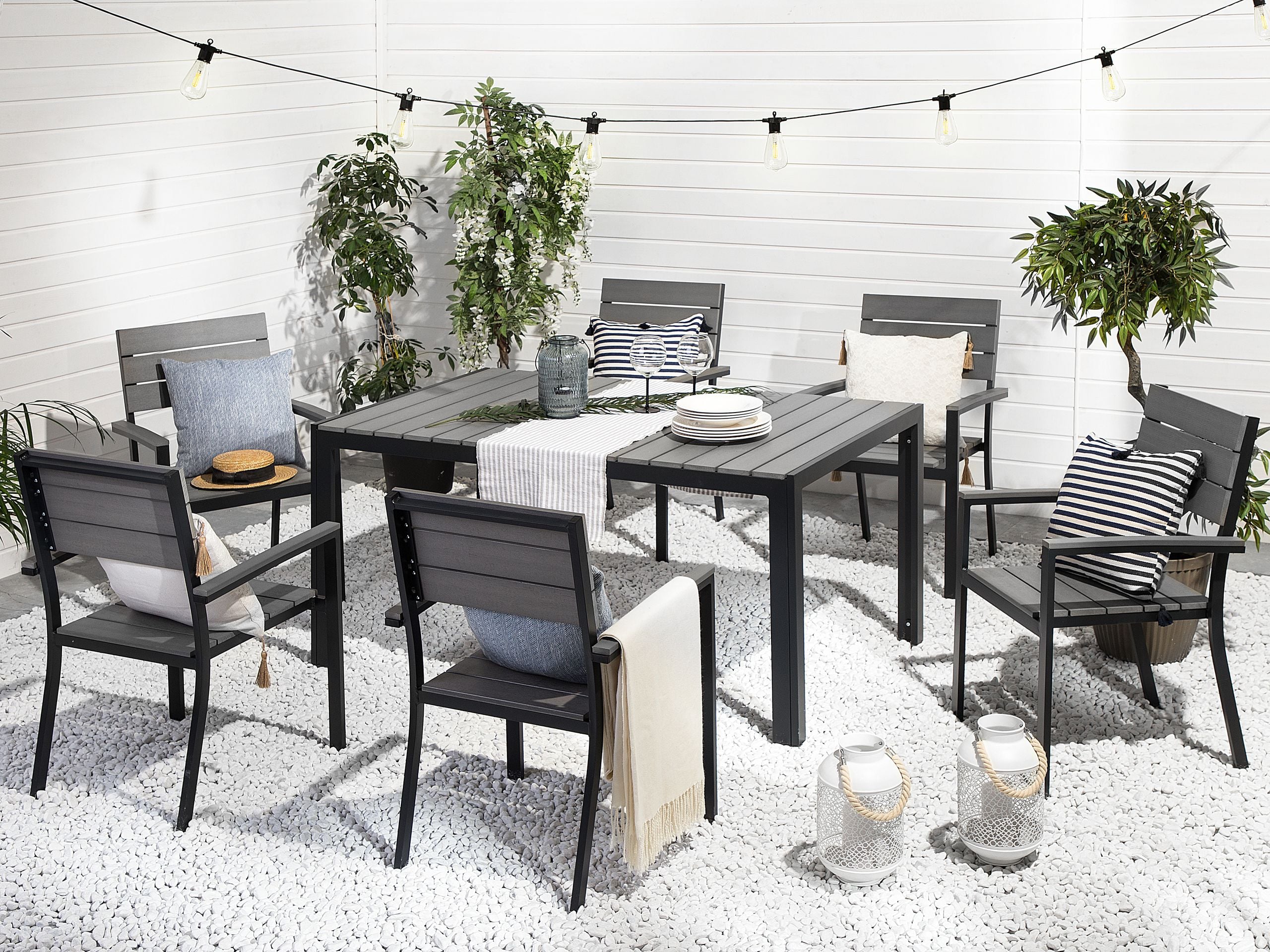 Conjunto de refeição de jardim 6 lugares como cinzento