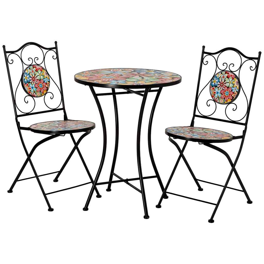 Mesa e 2 cadeiras metal 60x60x75h cm, 38x46x90h cm