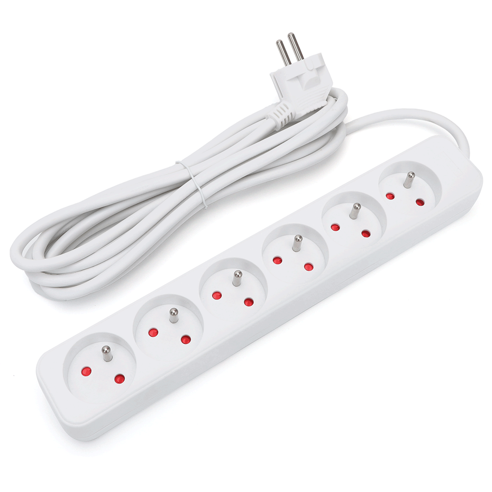 Aigostar régua extensor de 6 tomadas 16a 2p + t, cabo 3m, branco