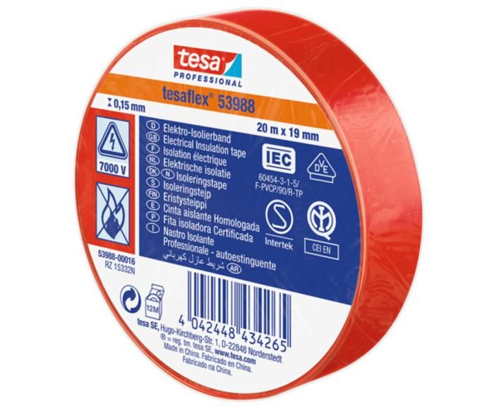 Fita isolante tesa 53988-00016-00 vermelha (c x l) 20 m x 19 mm borracha 1