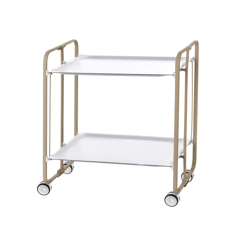 Carrinho de serviço dobrável bauhaus, armação metal cor areia, 2 bandejas