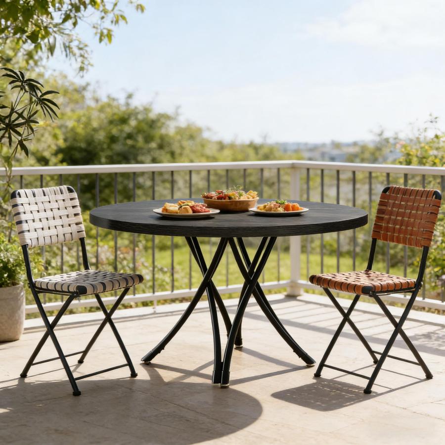 Mesa de jantar redonda preta madeira 120cm