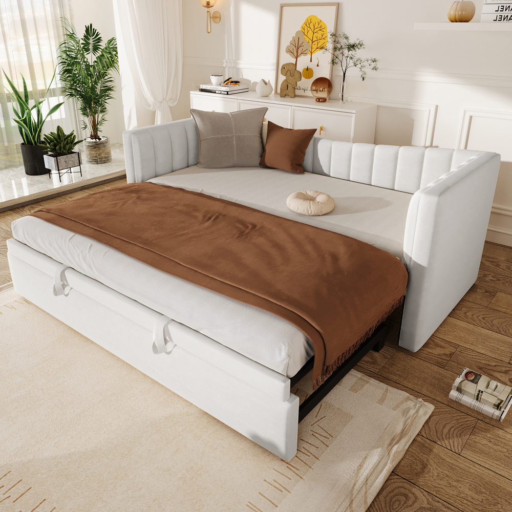 Cama de veludo 90x200cm com cama auxiliar branco