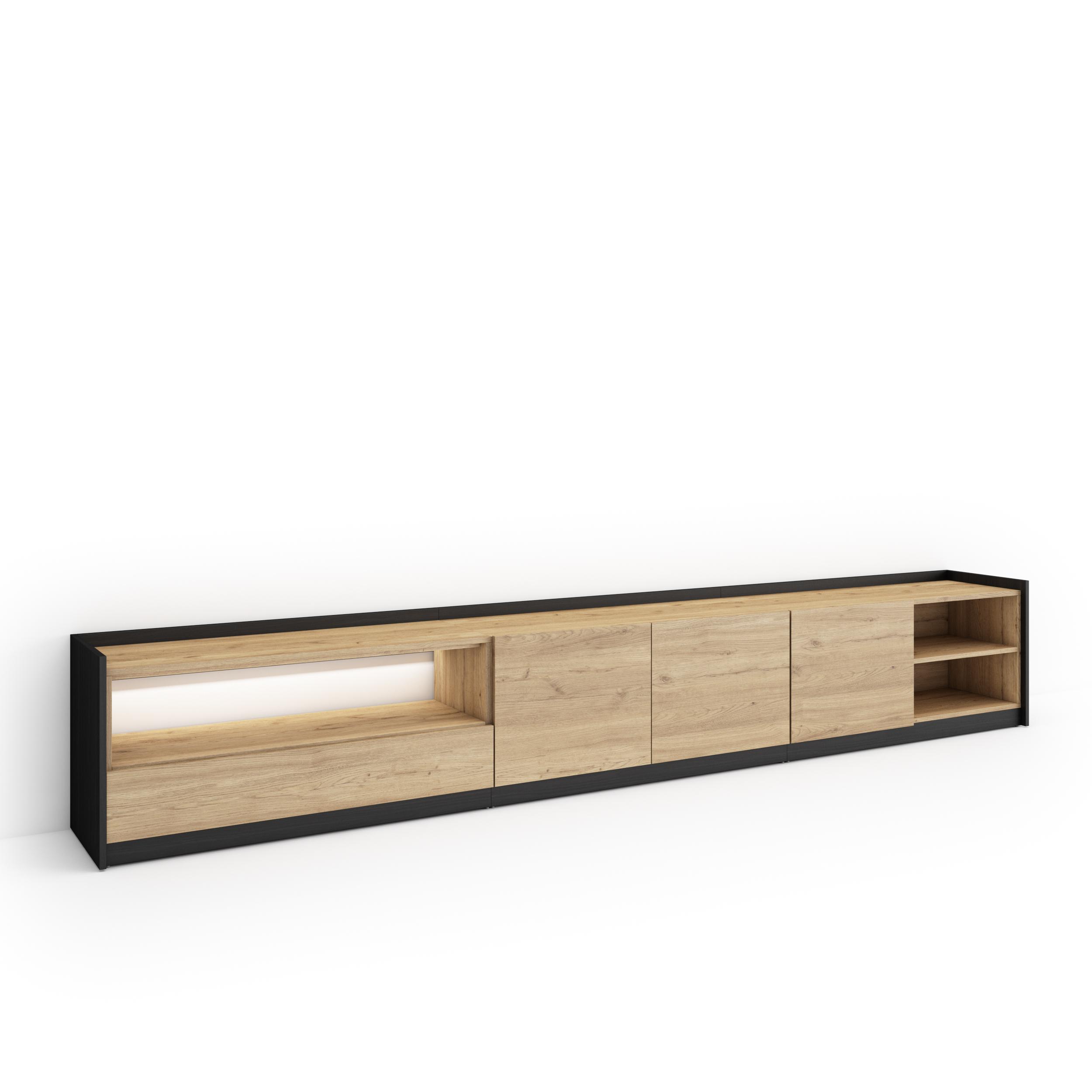 Móvel de tv, 310x37x50cm, carvalho e preto, LED rf4855