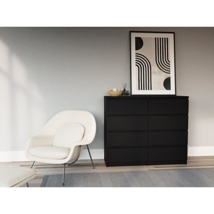 3xeliving - cómoda 8 gavetas - preto mate - 120 x 101 x 39 cm