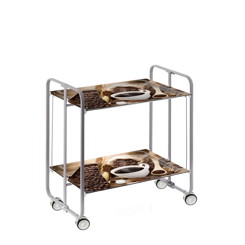 Carrinho de serviço dobrável bauhaus, armação de metal cinza, 2 bandejas