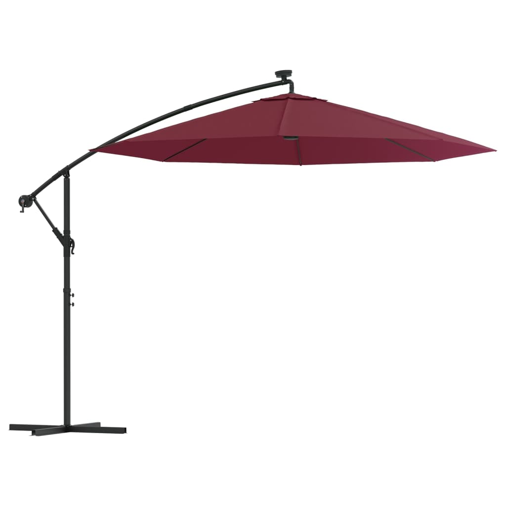 Guarda-sol de jardim cantilever c/ LED/poste aço vermelho tinto wgo5354