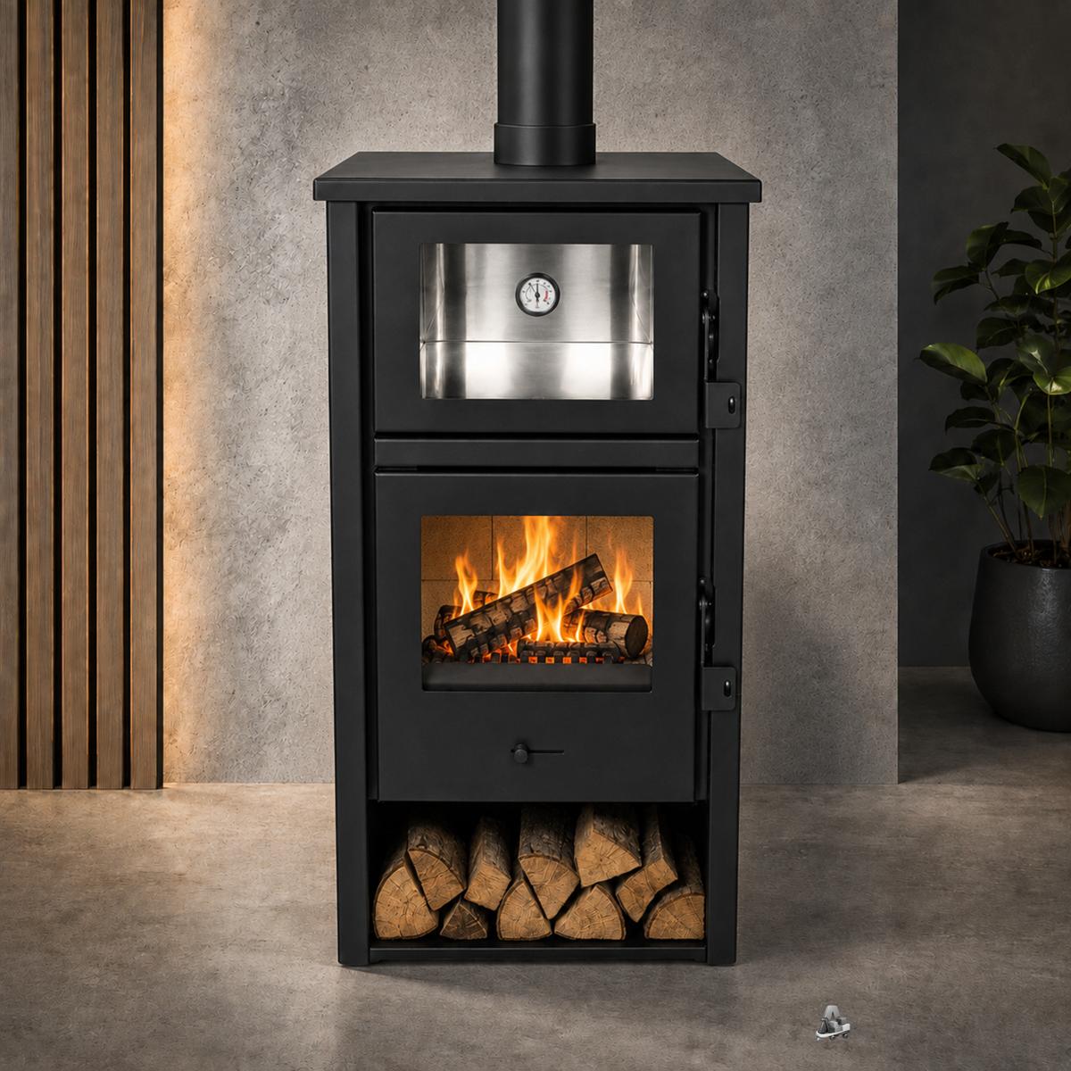 Salamandra a lenha com forno lux | 12 kw | 210 m³ | clase A