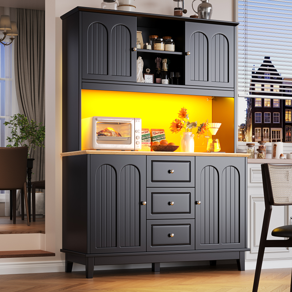 Armário alto com LED e usb em mdf preto e natural 120x40x180 cm