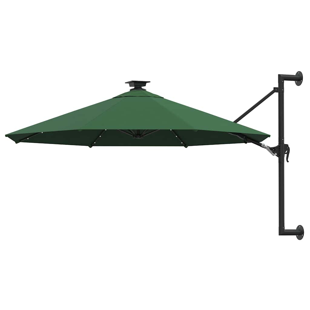 Guarda-sol de jardim de parede vidaxl com luzes LED, verde, 300 cm